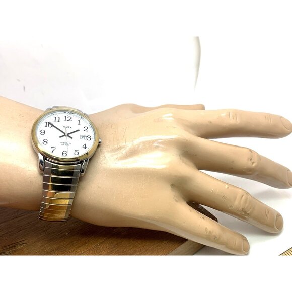 Timex Men's Watch T2H311 Indiglo White Dial Quartz Two Tone Expansion Band 35mm - Picture 4 of 13